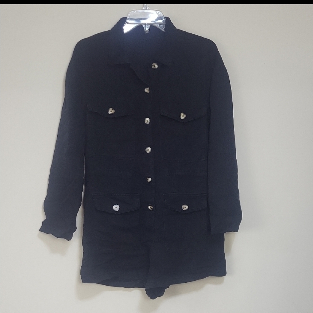 ZARA Black Lyocell Inner Adjustable Waist Button Front Long Sleeve Pocket Jumper
